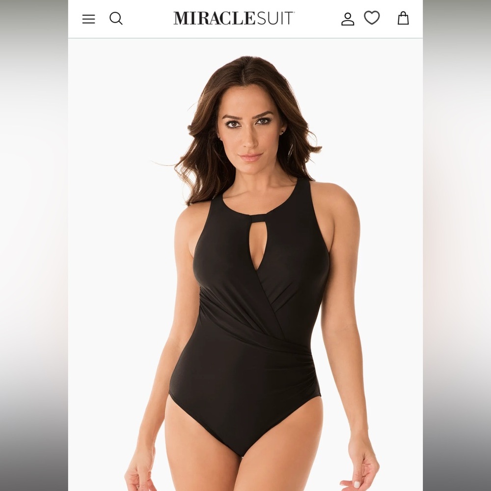 MiracleSuit Rock Solid Arden Black One Piece Swimsuit with high neck Size 14